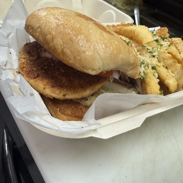Grilled Blackened Salmon Burger.
