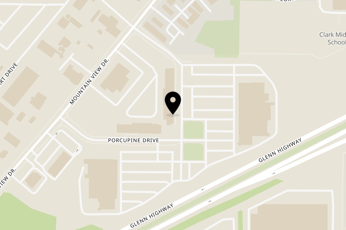 Map showing the location of Main Event Grill East on 3074 Mountain View Dr #151 in Anchorage
